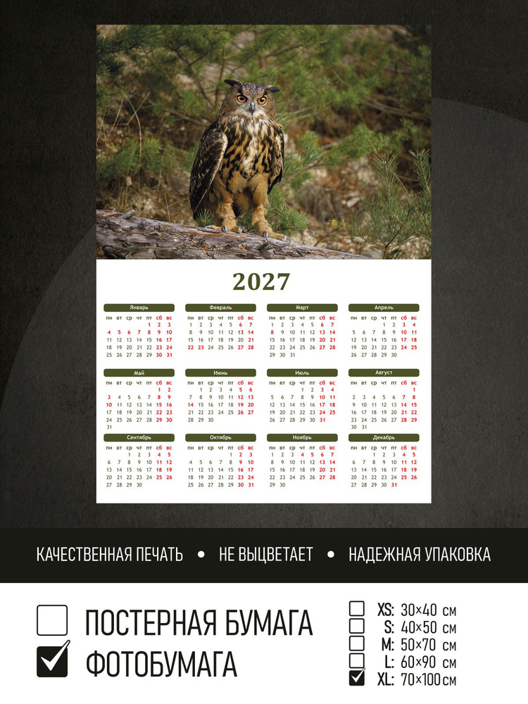 Календарь 2027 Сова, фотобумага 70х100 см ПолиЦентр #1