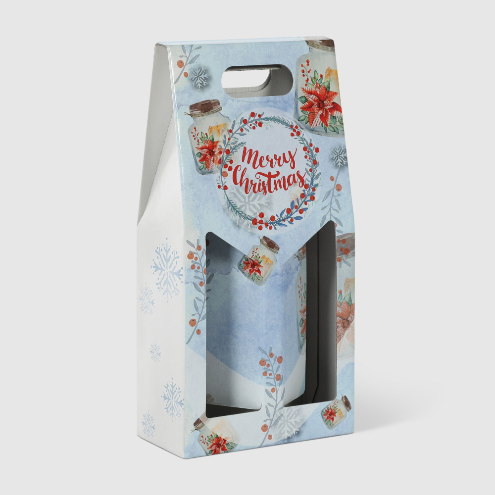 Коробка подарочная Due Esse Christmas для 2-х бутылок голубая 38х19х9 ...