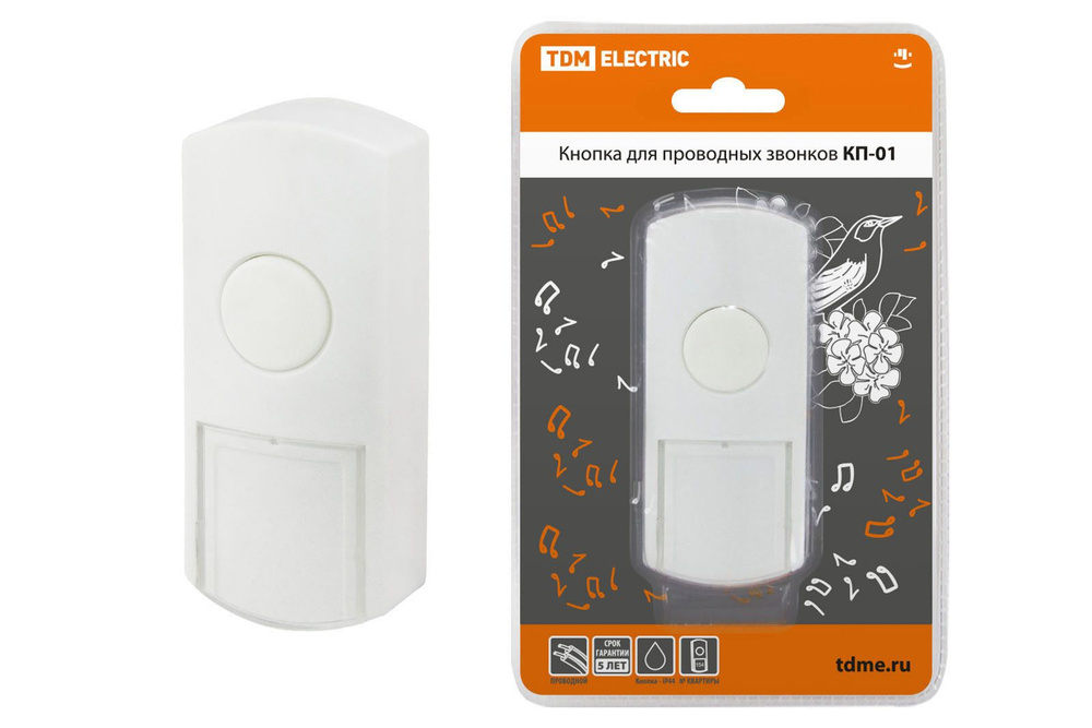 Кнопка для дверного звонка проводная Tdm electric КП-01 цвет белый  #1