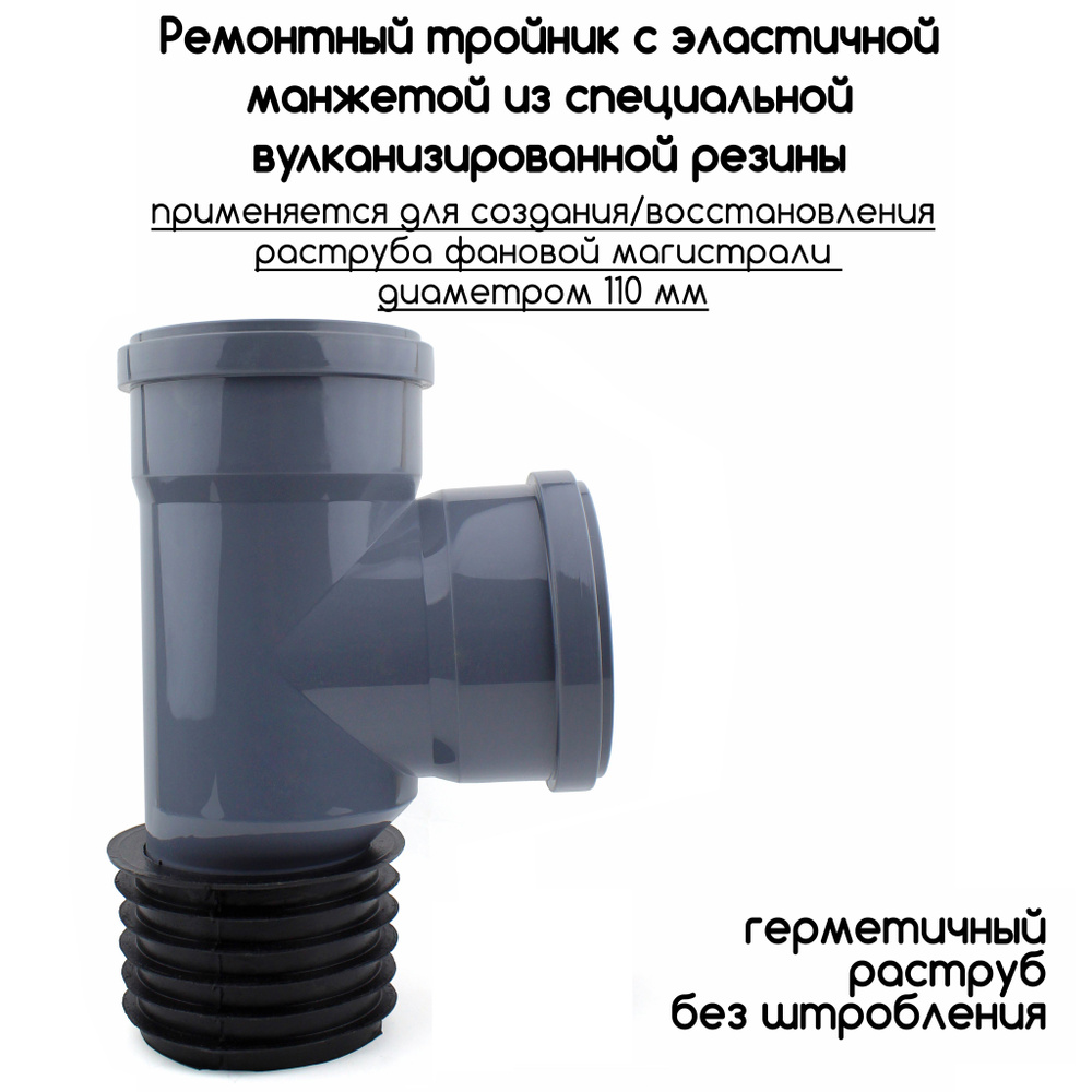 Тройник ремонтный пластик-чугун 110*110 мм/угол 87 градусов - купить с ...