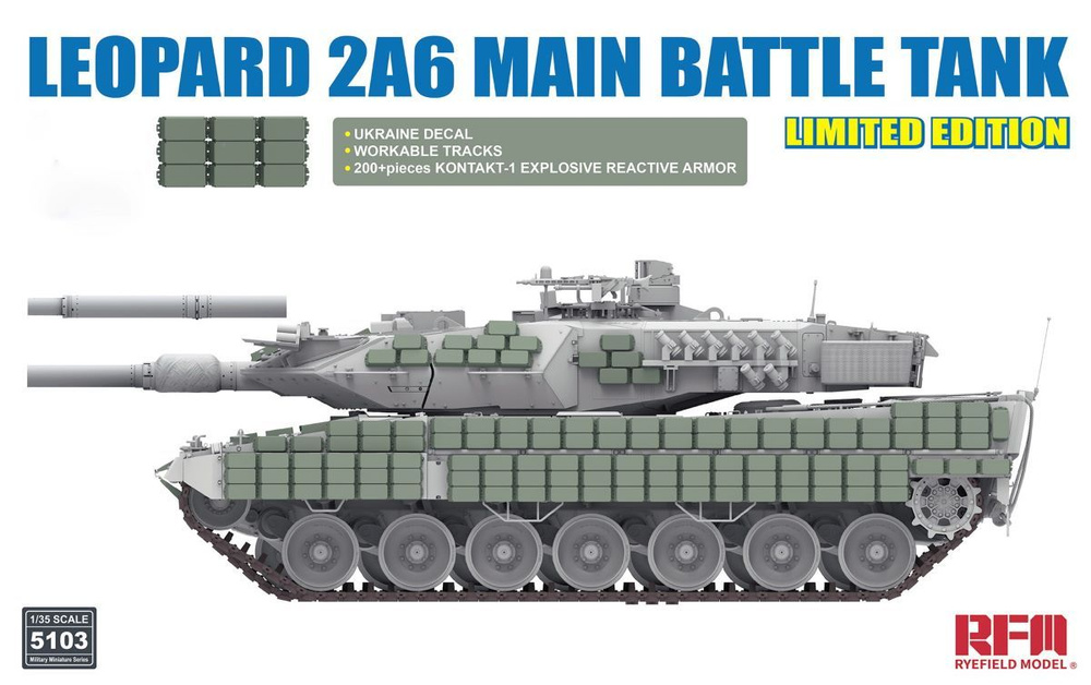 Сборная модель RFM военная техника Leopard 2A6 Main Battle Tank with Ukraine decal/ Kontakt-1ERA/workable #1