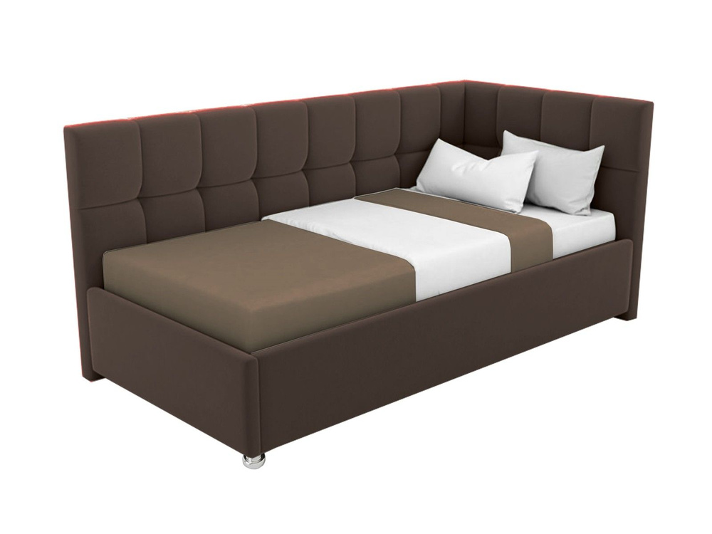 Односпальная кровать Эльза 80x200 основание металлическое с ламелями велюр коричневый ножки 5 см угол #1