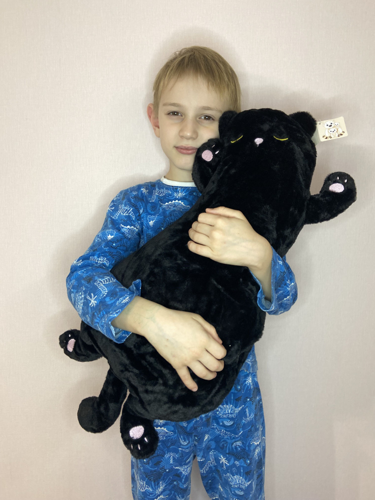 Мягкая игрушка 60 см черный длинный кот. Это плюшевая кошка-подушка для ...