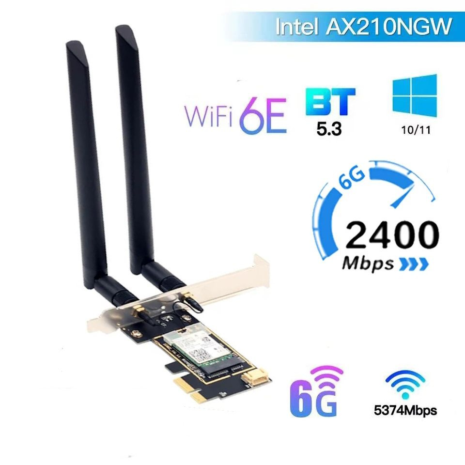 Intel Wi-Fi-адаптер Сетевой адаптер AX210NGW Wi-Fi 6E + Bluetooth 5.3 ...