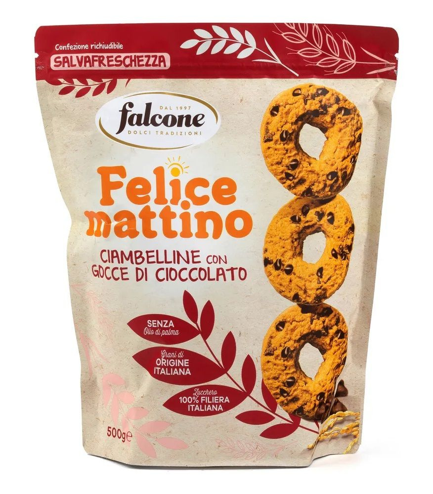Печенье сдобное Falcone "Felice Mattino" с шоколадной крошкой, 500 г ...