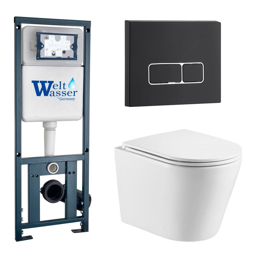 Комплект Weltwasser 10000011512 подвесной унитаз Salzbach 043 GL-WT + инсталляция Marberg 410 + кнопка #1