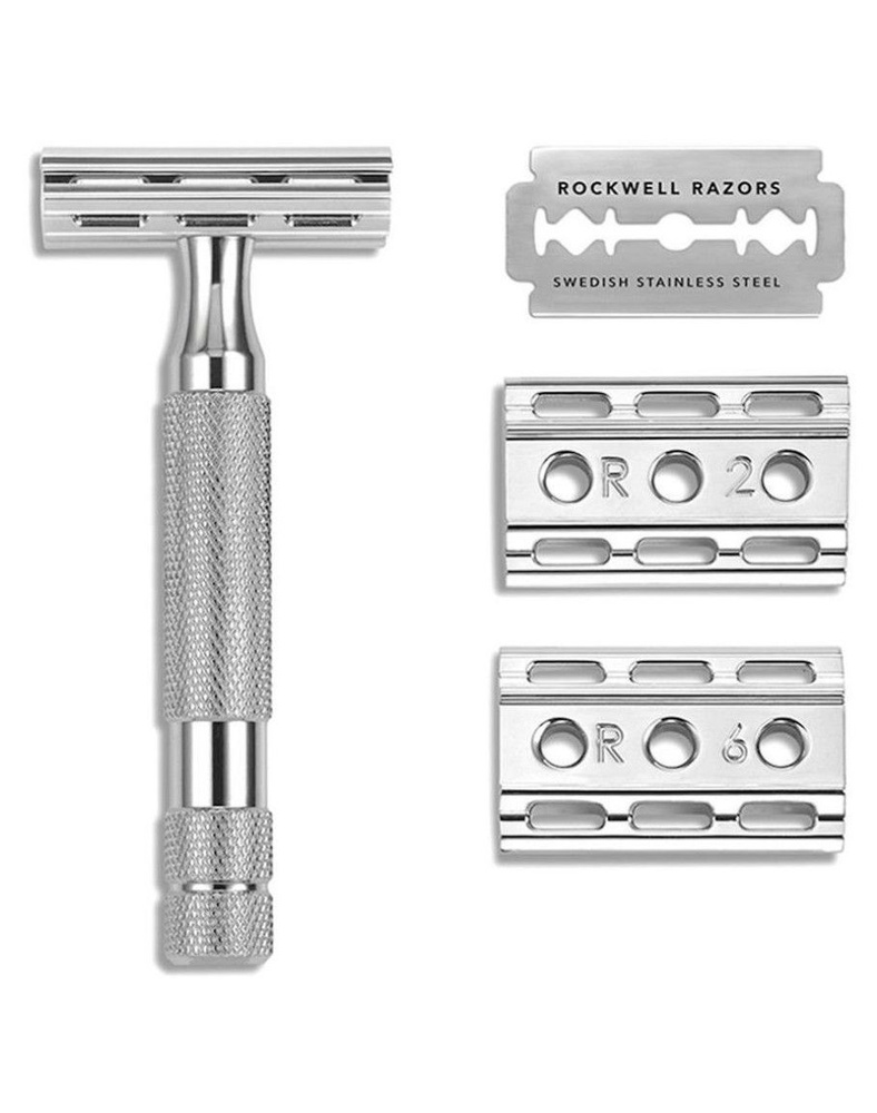 Т-образная бритва Rockwell Razors 6C, белый хром / безопасная бритва с ...