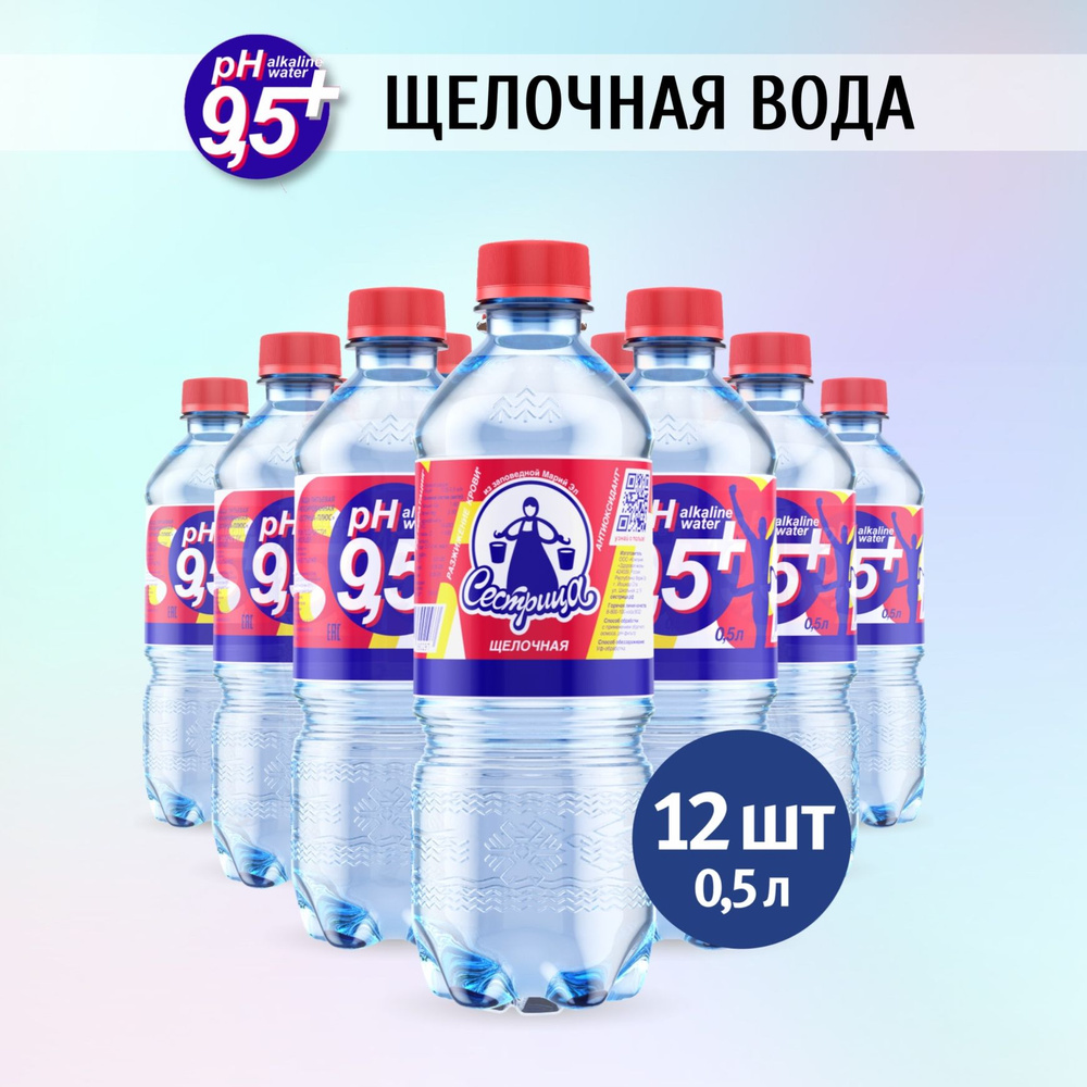 Вода Сестрица, щелочная питьевая негазированная, 12 шт по 0,5 л ...