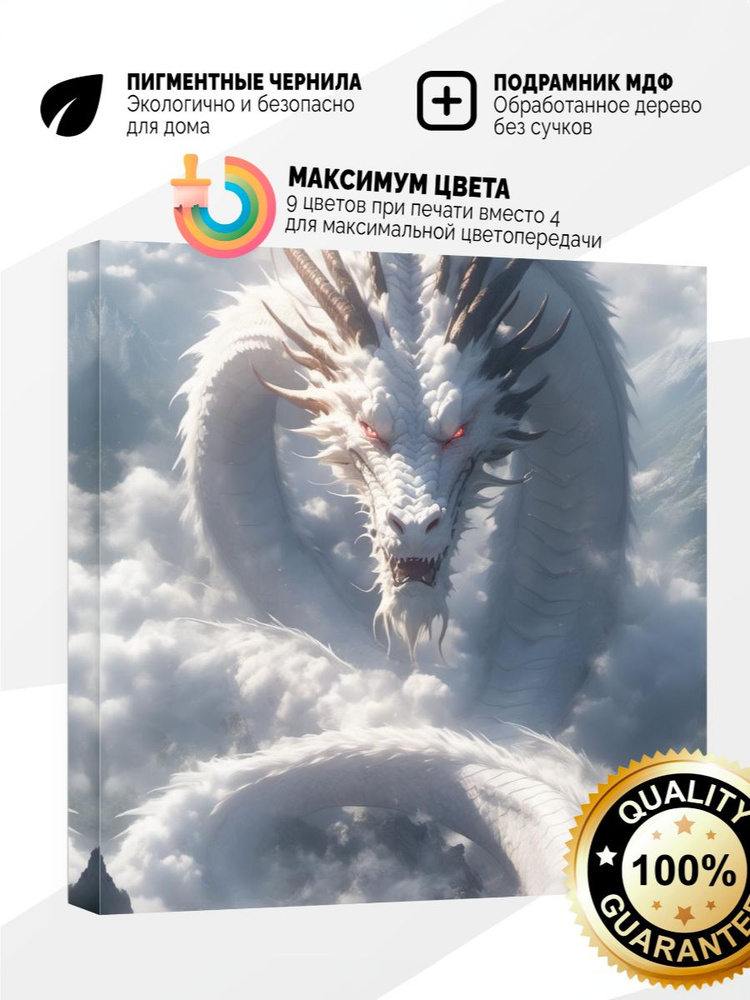 Картина на холсте 60x60 Белый дракон #1