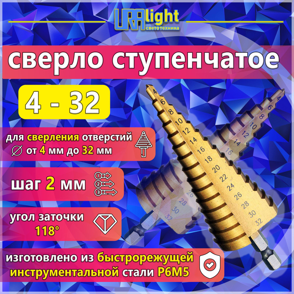 Сверло ступенчатое по металлу 4-32 URAlight, шестигранный хвостовик -  купить по выгодной цене в интернет-магазине OZON с доставкой по России  (397548019)