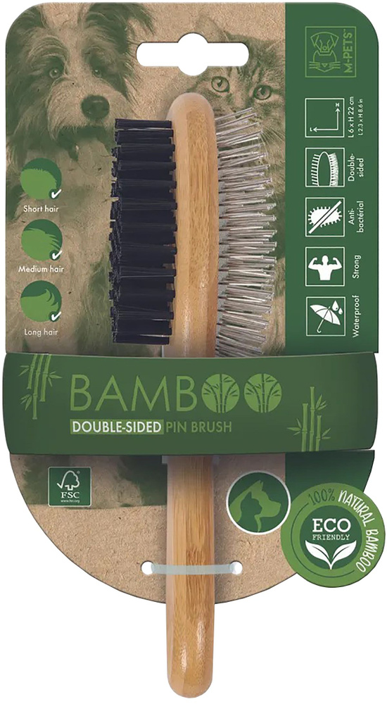 Mpets Щетка-расческа Bamboo Double-Sided Pin Brush для кошек и собак, двухсторонняя, бамбуковая, 6х22 #1