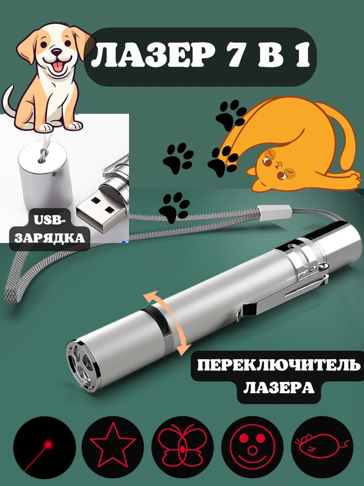 Лазерная указка для кошек и собак с фонариком с USB-зарядкой ForAver  #1