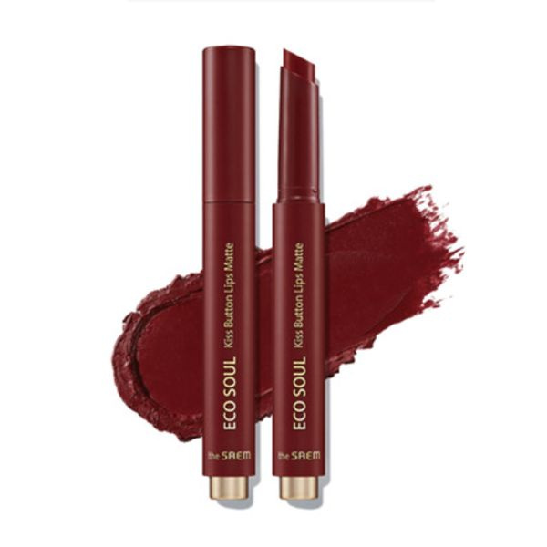 Матовая помада для губ The Saem Eco Soul Kiss Button Lips Matte 03 Mauve Burgundy #1