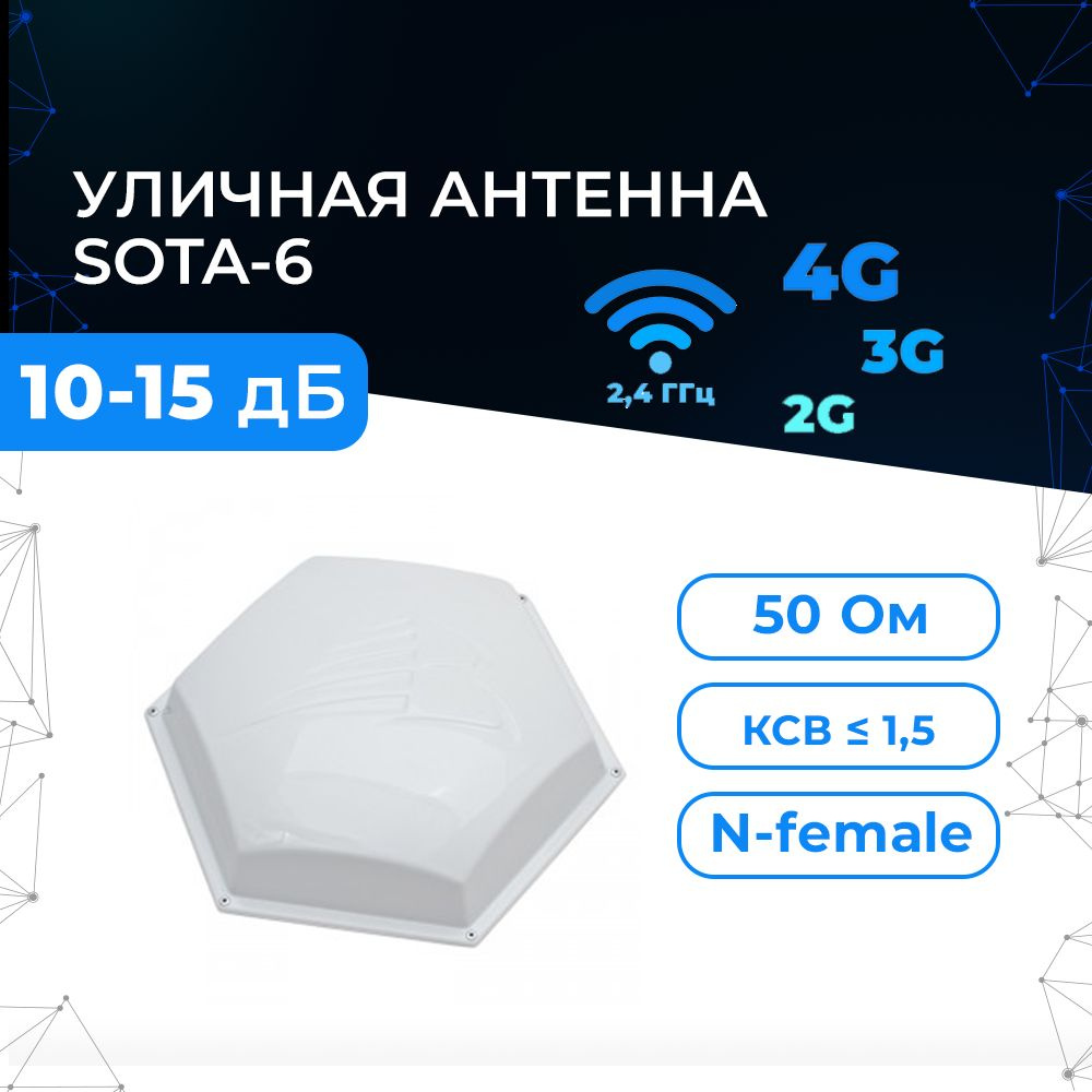 Универсальная сотовая антенна GSM/3G/4G SOTA-6 для всех диапазонов частот  700-2700 МГц. Усилитель сигнала связи и интернета, в городе, загородом, на  даче, в деревне. - купить с доставкой по выгодным ценам в интернет-магазине