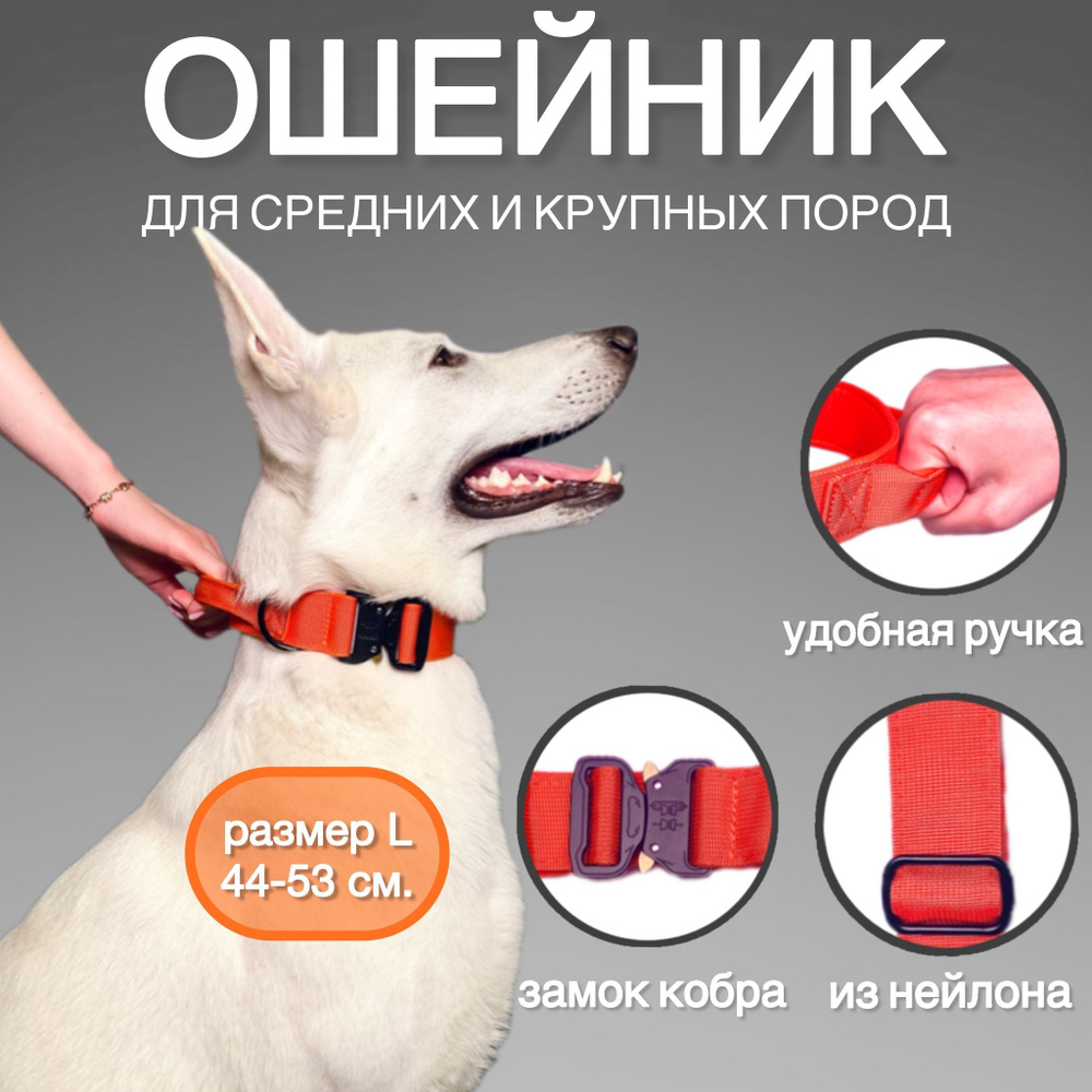 Регулируемый ошейник для собак средних и крупных пород DOG PARTS, усиленный, из нейлона, с ручкой, тактический, #1