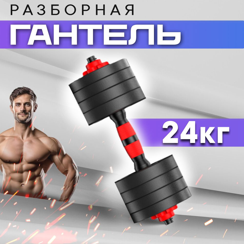 Гантели тутСПОРТ разборная для фитнеса, 1 шт. по 24 кг, черный, красный -  купить по выгодным ценам в интернет-магазине OZON (960690180)