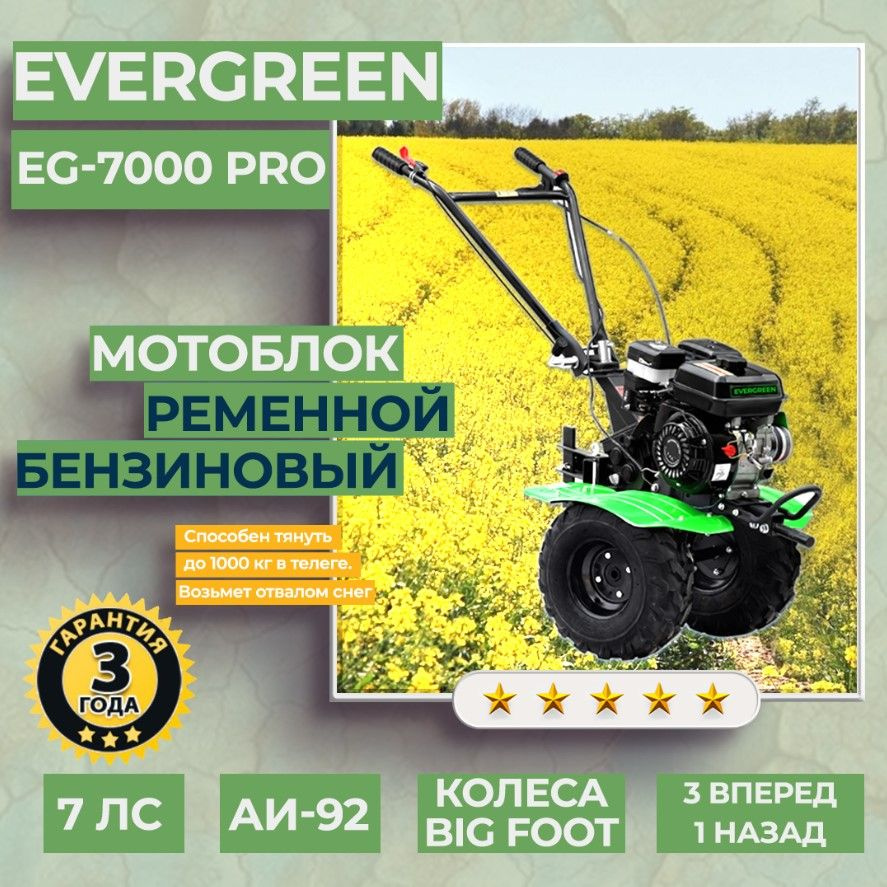 Мотоблок бензиновый EVERGREEN EG-7000 PRO, КОЛЕСА BIG FOOT,  сельскохозяйственная машина, мотокультиватор, 7 лс, 3 вперед 1 назад -  купить мотоблок по выгодной цене в интернет-магазине OZON (1558742187)