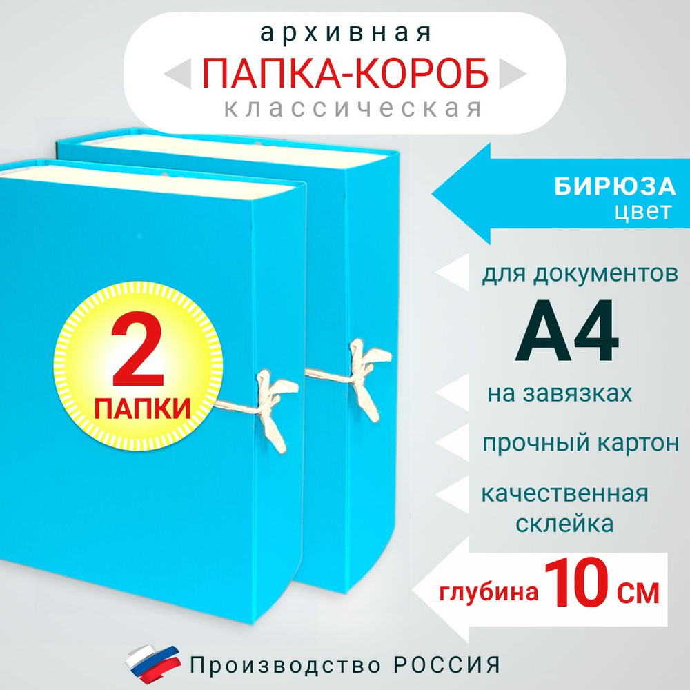 Набор из 2-х штук Папка архивная для бумаг А4 с завязками, Короб архивный для хранения документов, цвет #1