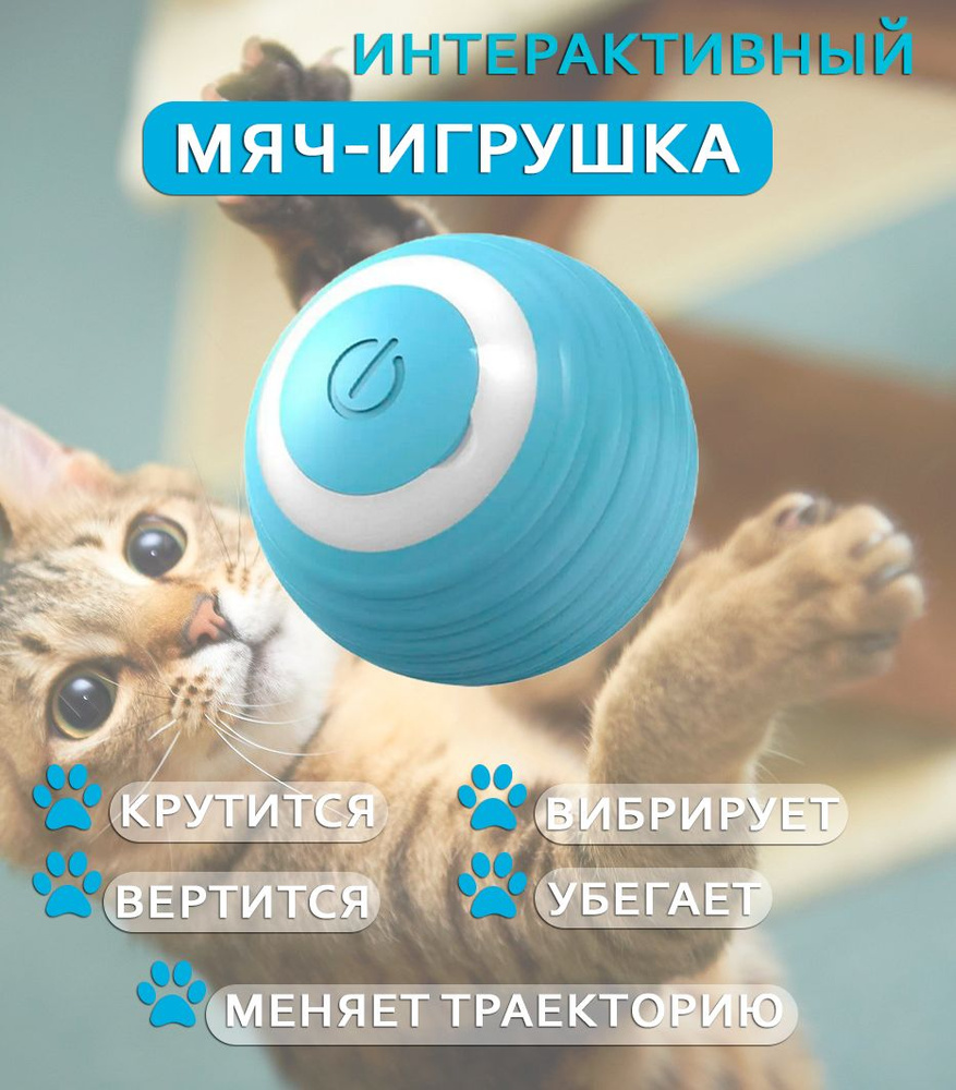 Умный мячик USB для кошек и собак мелких пород / Интерактивная игрушка Prem-71, цвет голубой / Дразнилка #1