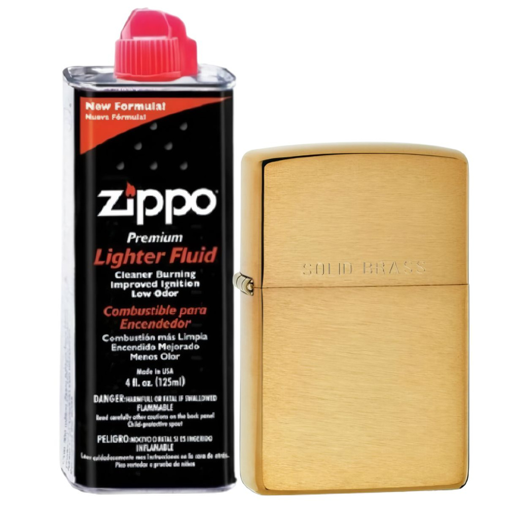 Бензиновая зажигалка ZIPPO 204 Brushed Brass + бензин Zippo 125 мл 204-3141  #1