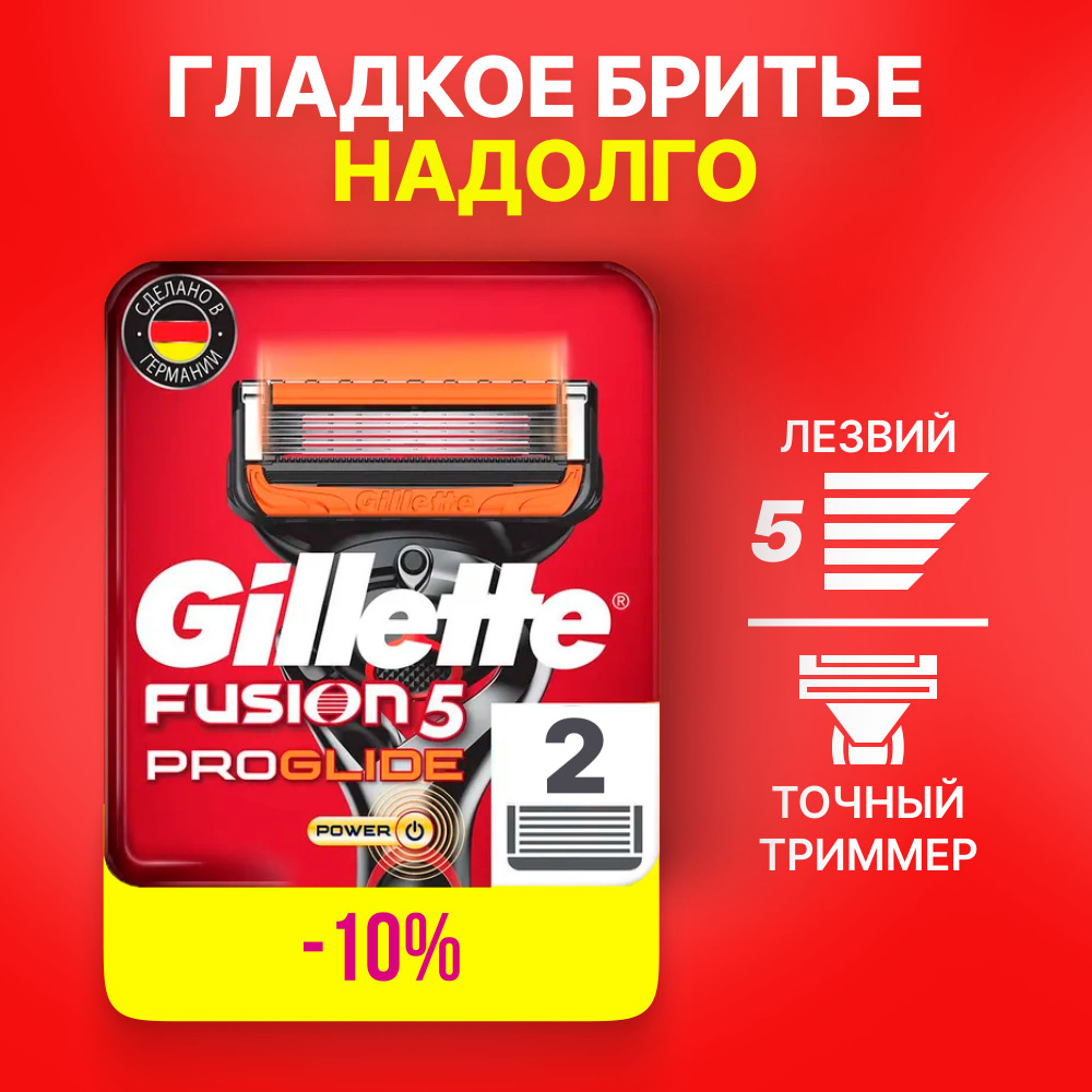 Сменные кассеты Gillette Fusion Proglide Power с 5 лезвиями для точного бритья, 2 шт / Лезвия для бритвы #1