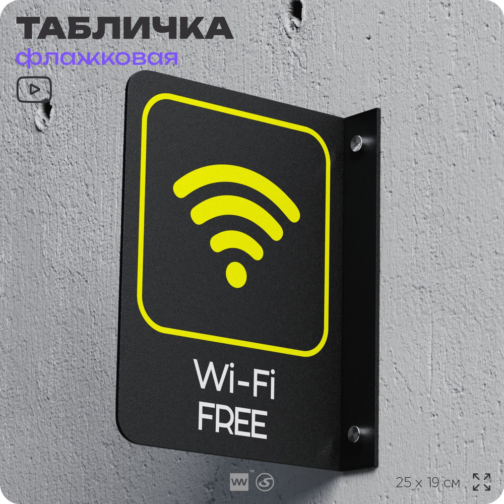 Табличка Wi-Fi Free флажковая на стену, двусторонняя с крепежом, 19 х 25 см, для офиса, кафе, ресторана, #1