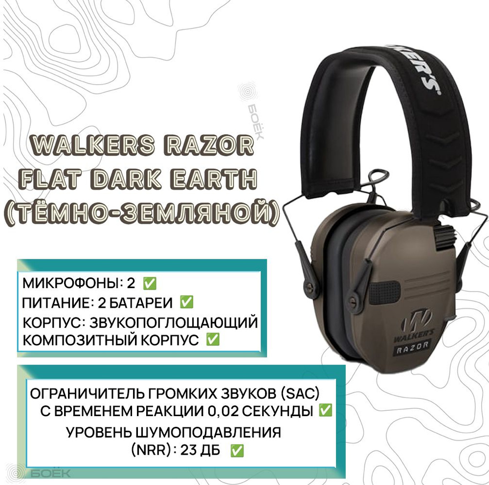 Наушники для спортивной стрельбы активные WALKER'S RAZOR Slim, 23db, темно-земляной #1