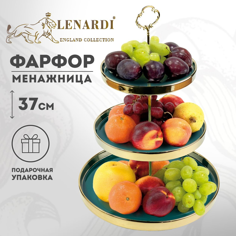 Менажница, трехъярусная этажерка для кухни круглая. Lenardi. Коллекция "Multicolor", цвет голубой. В #1