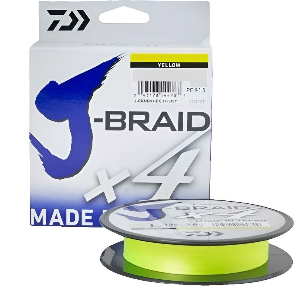 Шнур DAIWA J-BRAID X4E 0.13 MM-135M YELLOW #1