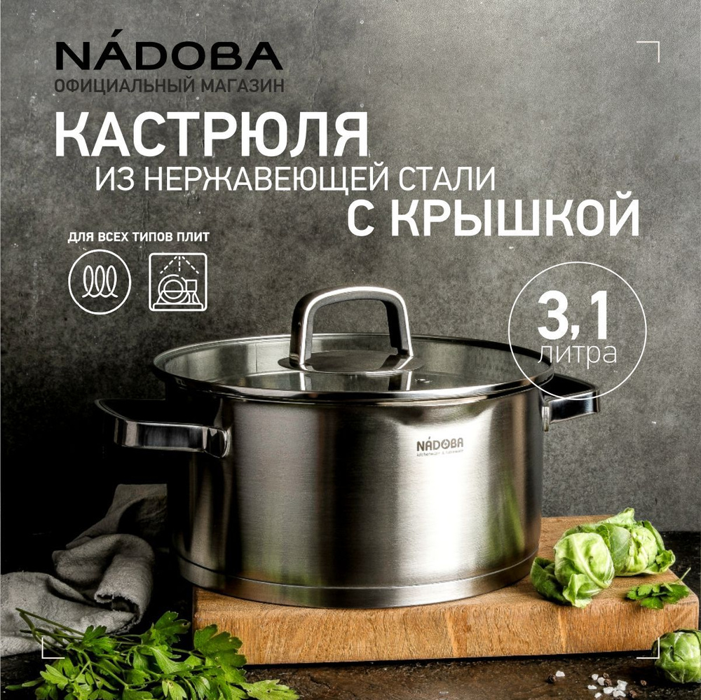 Кастрюля 3 л из нержавеющей стали с крышкой, NADOBA, серия DONA  #1