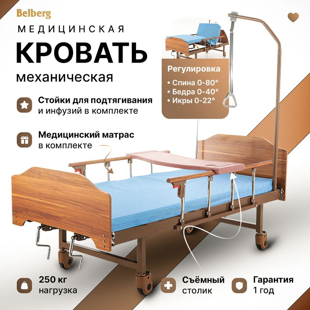 Медицинская кровать механическая BELBERG Dana для лежачих больных в ...