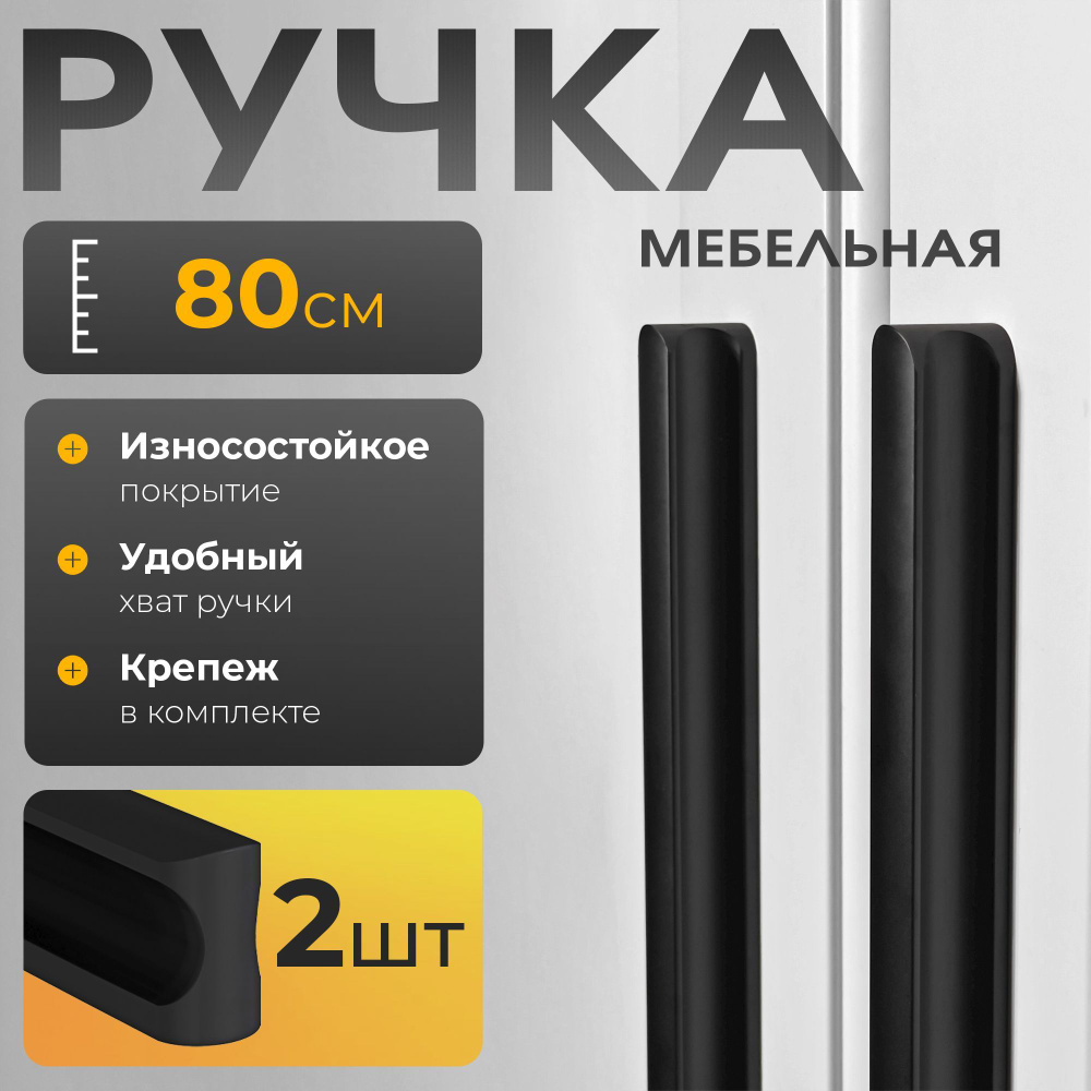 Ручки мебельные для шкафа, черная, MITRO line 8 / 80см / 2шт. #1