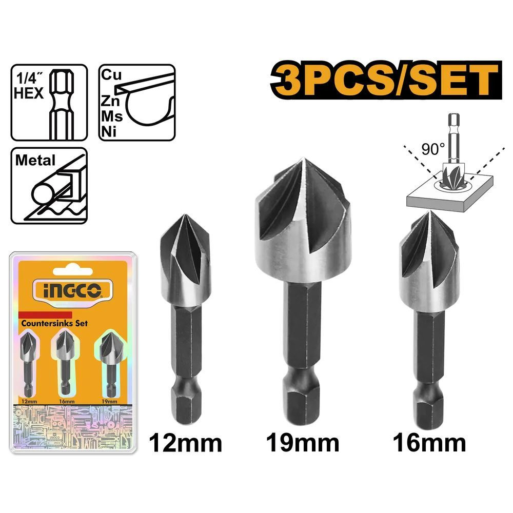 Набор зенкеров по металлу и дереву INGCO DBCS0031 3 шт. #1