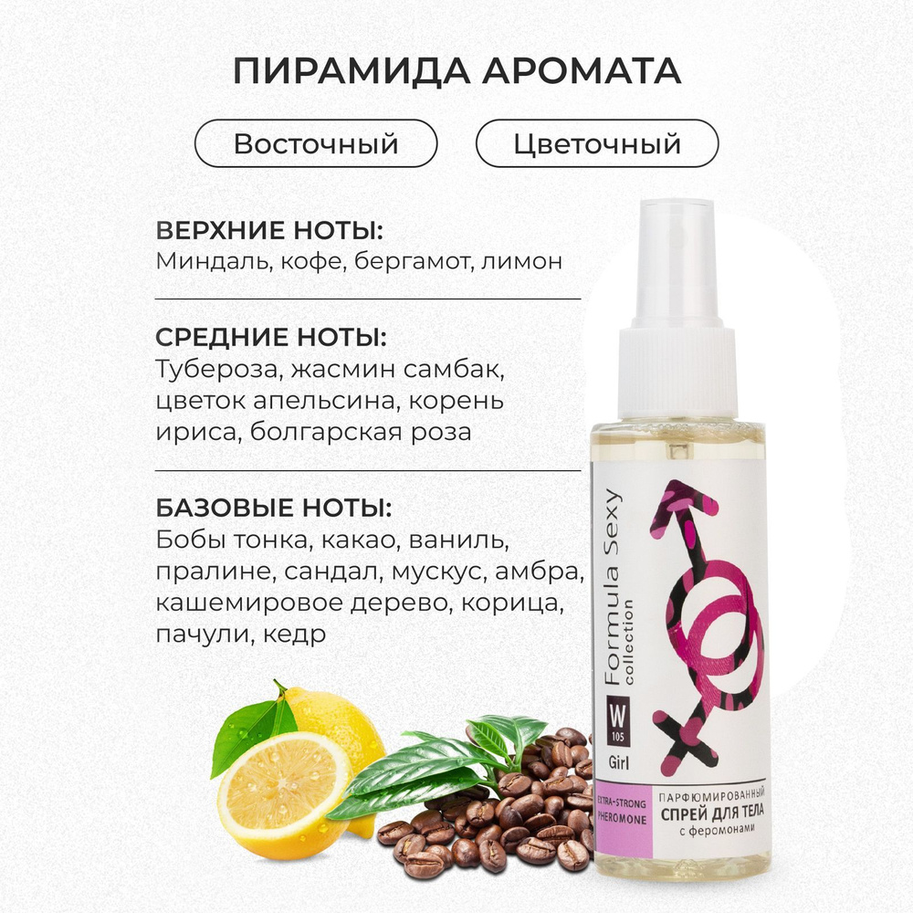 Парфюмированный спрей мист Formula Sexy Girl W105 сладкий миндаль кофе жасмин бобы тонка 100 мл Подарок #1