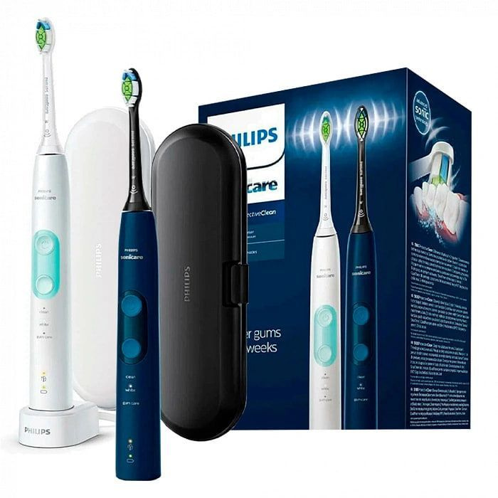 Набор из 2 электрических зубных щеток Philips Sonicare ProtectiveClean 5100 HX6851/34, белый и мятный/темно-синий #1