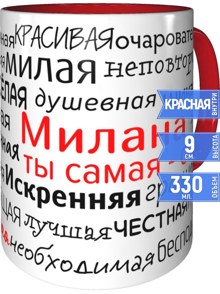 Кружка комплименты Милана - с красной ручкой и красная внутри #1