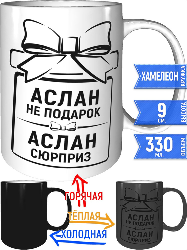 Кружка Аслан не подарок, Аслан сюрприз - хамелеон #1