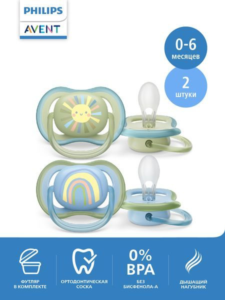 Соска-пустышка силиконовая Philips Avent ultra air SCF085/58 с футляром для хранения и стерилизации, #1