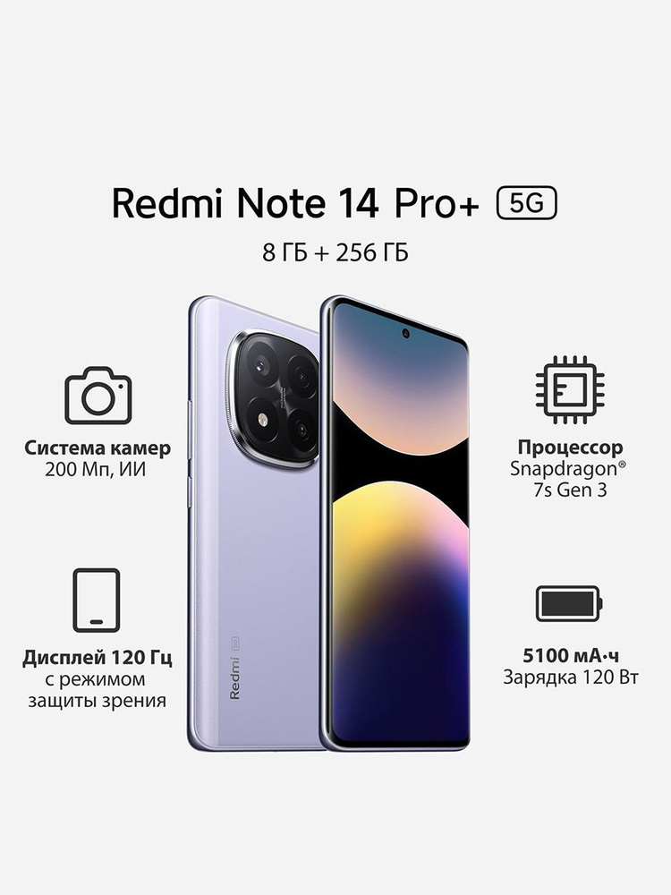 Xiaomi Смартфон Redmi Note 14 Pro+ 8/256 ГБ, Nano-SIM, сиреневый #1