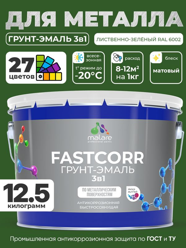 Грунт-эмаль по ржавчине 3 в 1 Malare FastCorr краска для металла, антикоррозионная износостойкая быстросохнущая #1