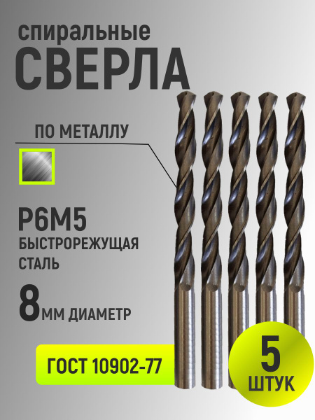 Сверло по металлу 8 мм Р6М5 в пакете