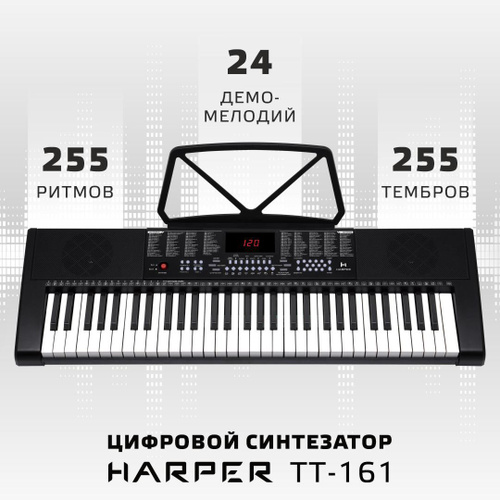 Синтезатор профессиональный для начинающих Harper TT-161 black