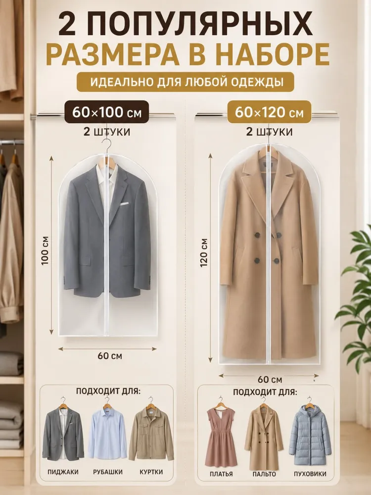 Чехол для одежды, чехлы для одежды 100*60, 120*60 см, 4 шт., 100x60, 4 шт, фото 2