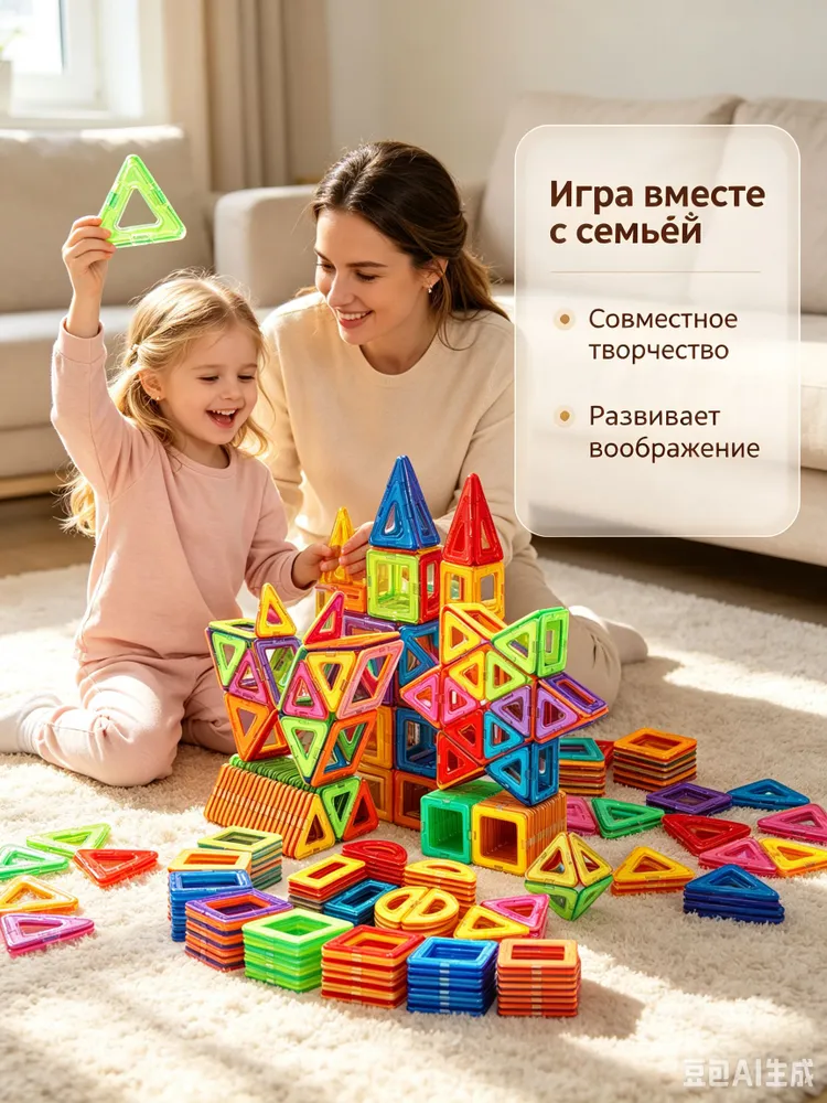 Детский магнитный конструктор, набор из 60 плиток разной формы, развивающие игрушки для мальчиков и девочек от 3 лет, креативные, вариант, фото 4