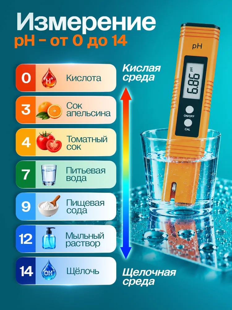 Пш тестер для воды электронный 2 в 1, вариант, фото 4