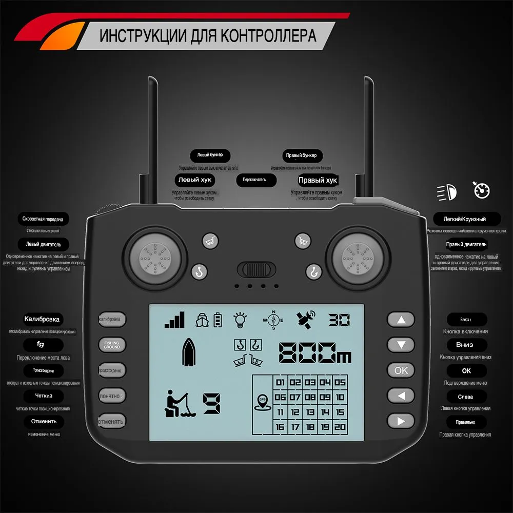 Прикормочный кораблик Flytec V030 GPS 20000 mAh с эхолотом и сумкой 2 лотка по 1500 гр  #21