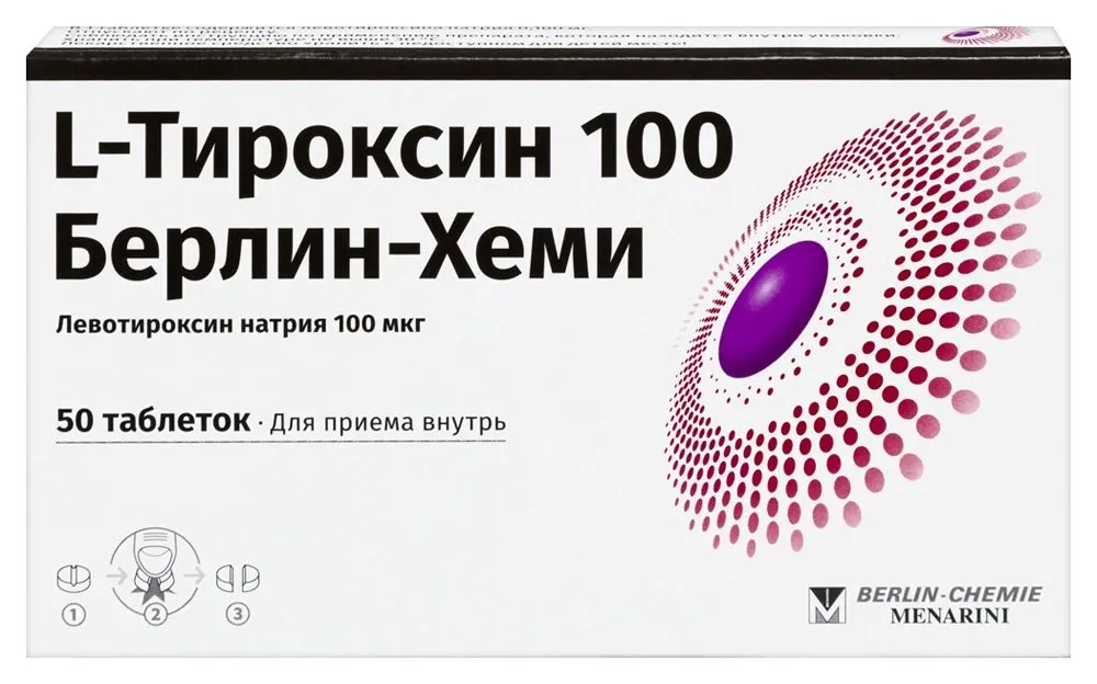 L-Тироксин 100 Берлин-Хеми, таблетки 100 мкг, 50 шт. 3 уп, 50 шт, фото 2