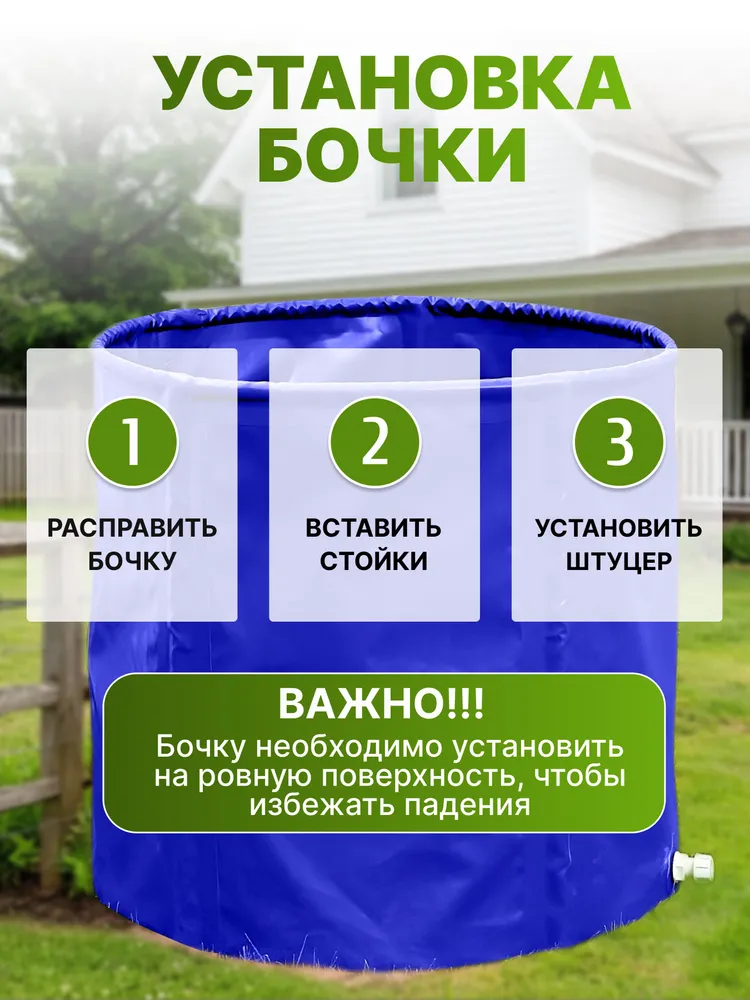 МобиБак - Складная Бочка - Купель для бани - с верхним каркасом для воды 1500 литров (встроенный штуцер 3/4" с пробкой) бак / складная емкость для воды, вариант, фото 4
