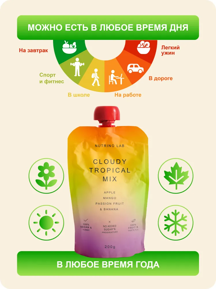 Пюре фруктовое Nutrino Lab яблоко, манго, маракуйя, банан, 180 г, 180 г, фото 3