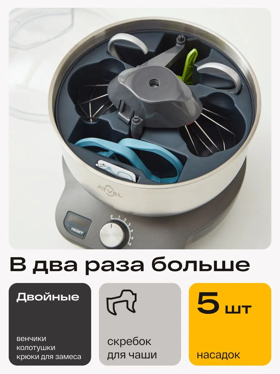 Планетарный миксер кухонный электрический ATVEL PowerMix 400521, 6 скоростей, 4л, 850 Вт, тестомес с #3